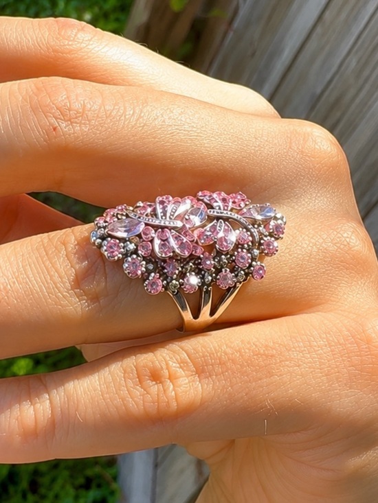 Anthropologie Jewelry - Feminne Pink Crystal Cocktail Ring - Women's Fashion Jewelry